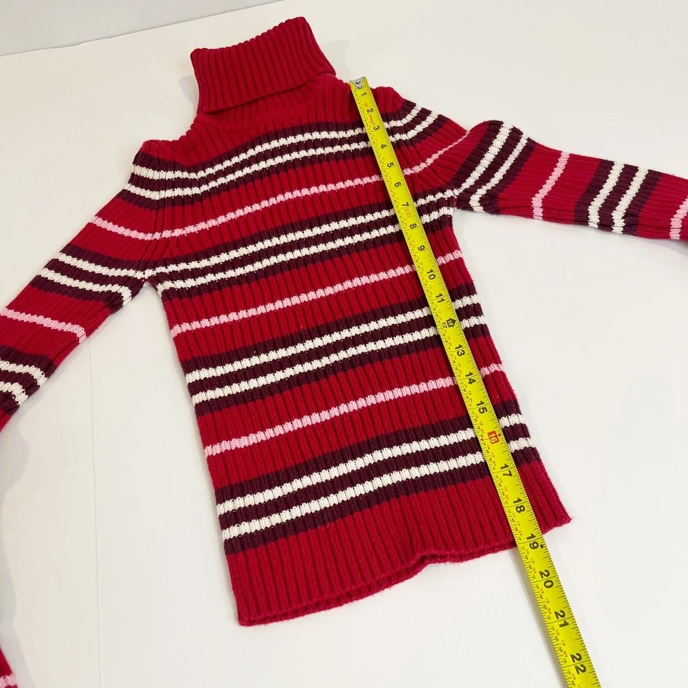 Vintage Energie Y2K Red Striped Ribbed Turtleneck Sweater Womens Medium‎ Cotton